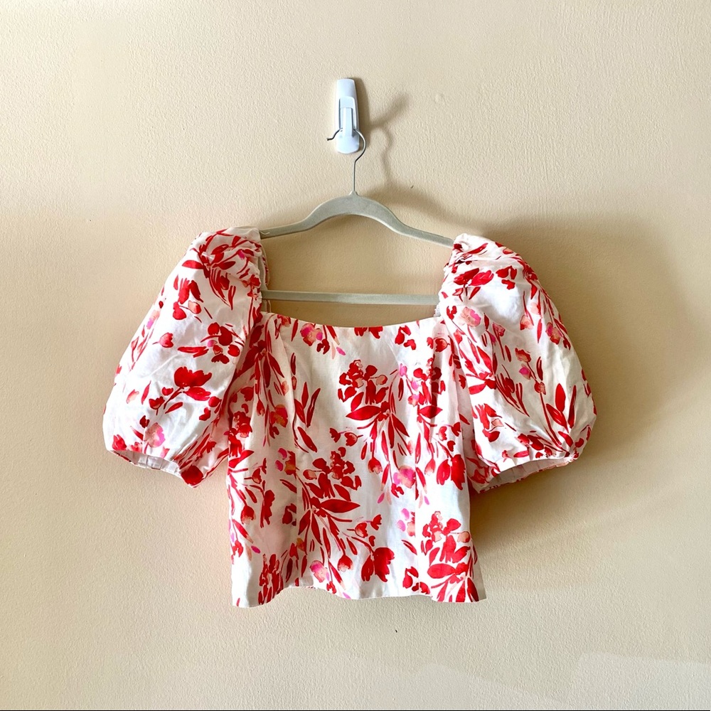 Banana Republic Puff Sleeve Pink Floral Print Cotton Top in Size M
